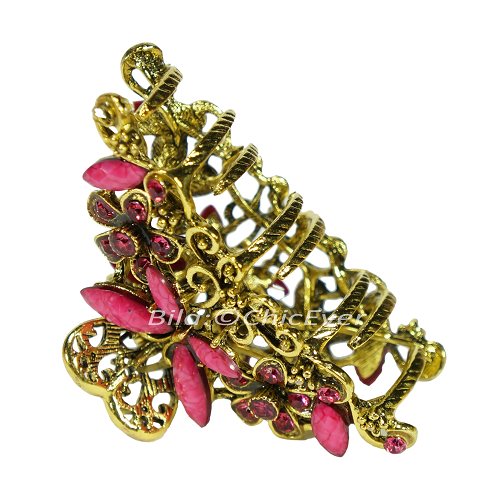 Haargreifer Schmetterling Haarkneifer Haarklammer Metall & Strass rosa/pink gold 8189